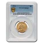 1914 $5 Indian Gold Half Eagle MS-63 PCGS