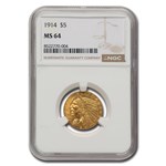 1914 $5 Indian Gold Half Eagle MS-64 NGC