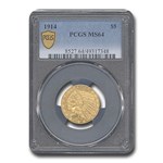 1914 $5 Indian Gold Half Eagle MS-64 PCGS