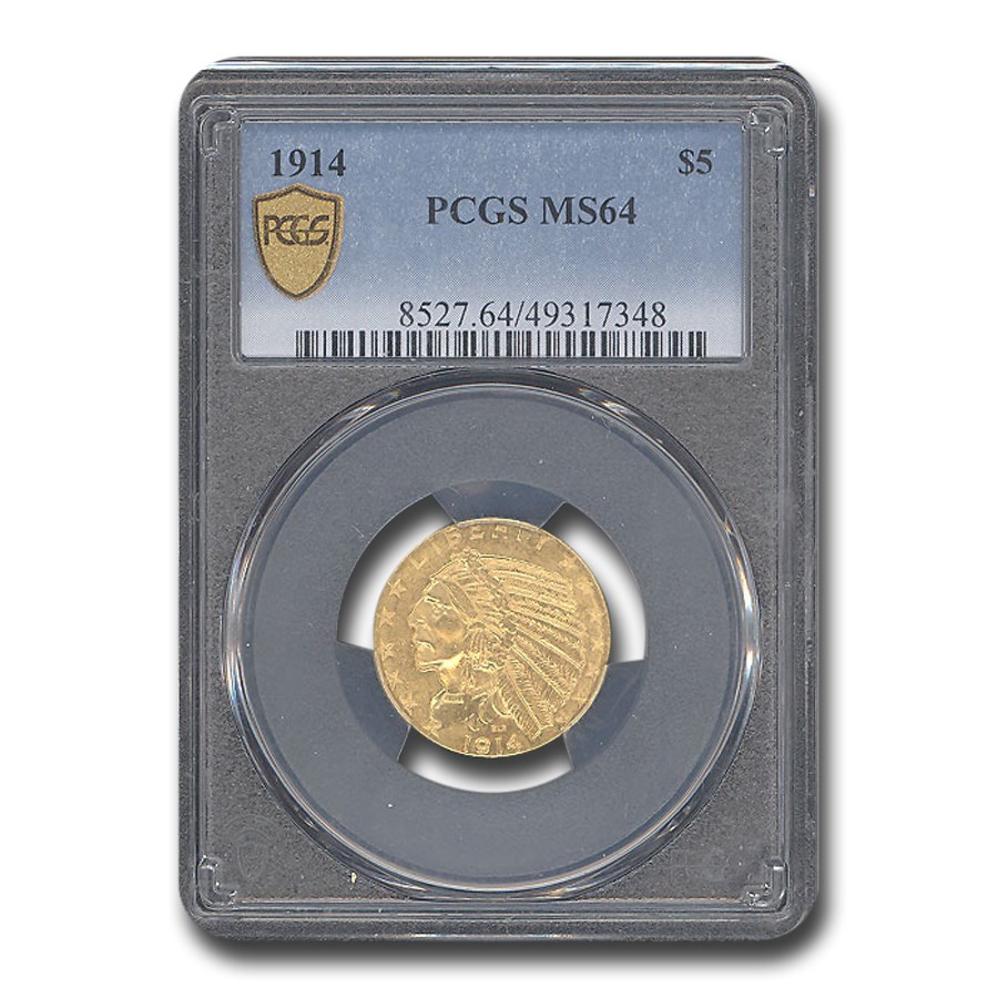 1914 $5 Indian Gold Half Eagle MS-64 PCGS