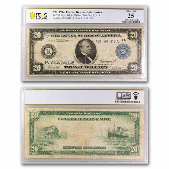 1914 (A-Boston) $20 FRN VF-25 PCGS (Fr#967) 1914 (A-Boston) $20 FRN VF-25 PCGS (Fr#967)
