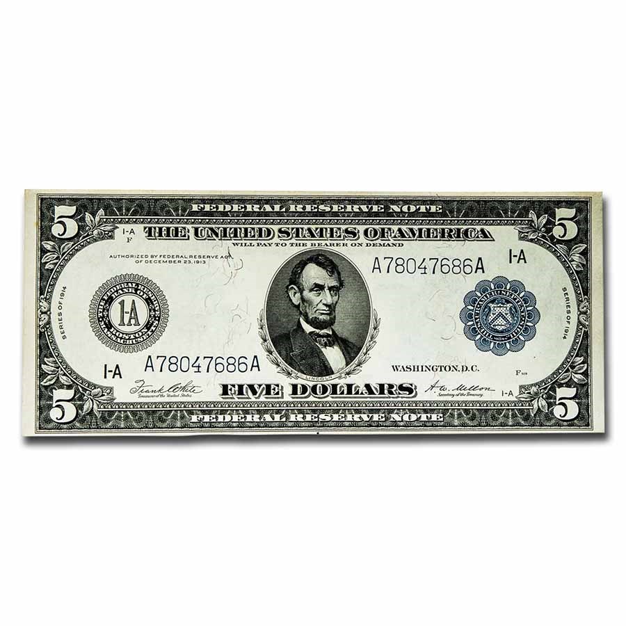 1914 (A-Boston) $5.00 FRN AU (Fr#847A)