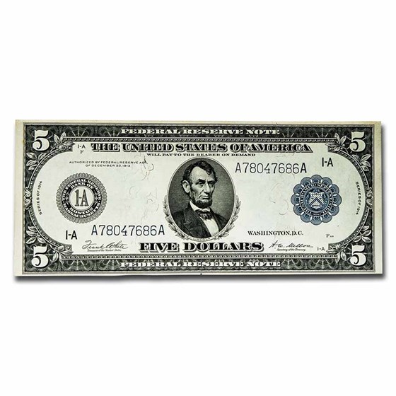 1914 (A-Boston) $5.00 FRN AU (Fr#847A) 1914 (A-Boston) $5.00 FRN AU (Fr#847A)