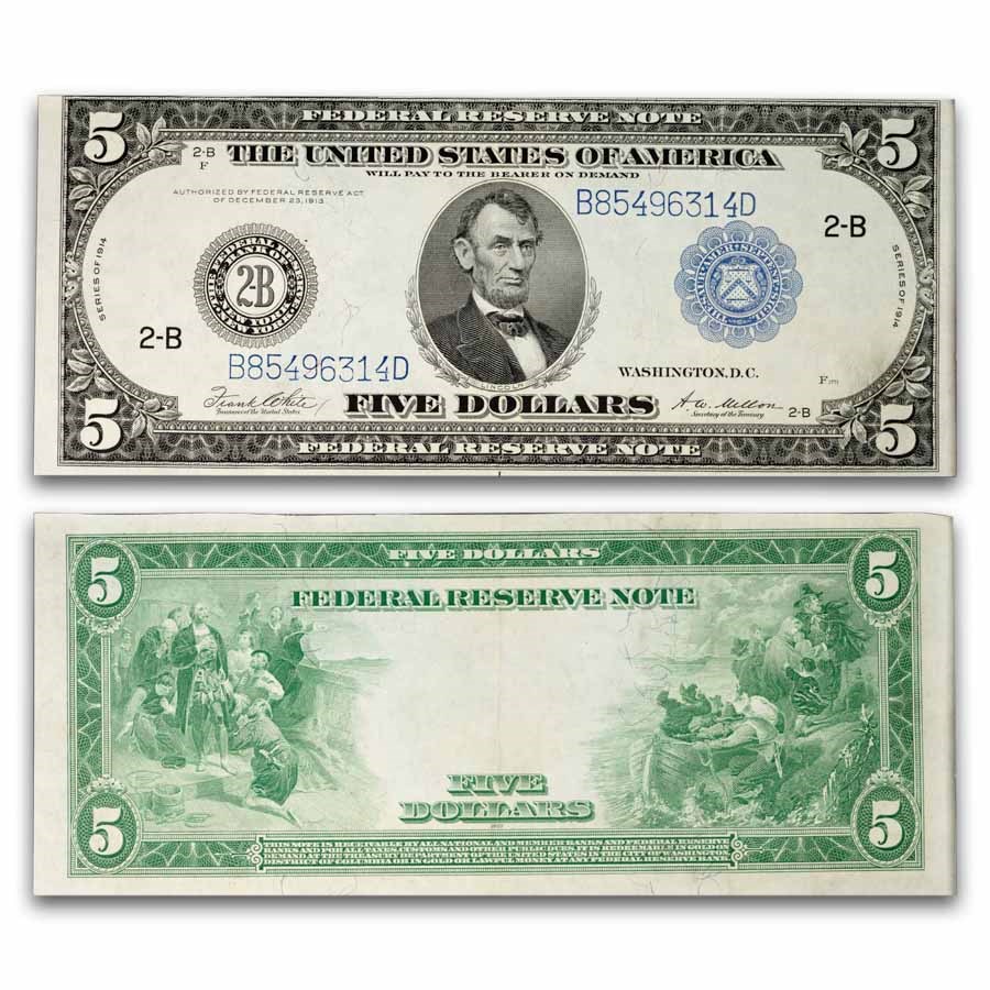 1914 (A-Boston) $5.00 FRN AU (Fr#847C)