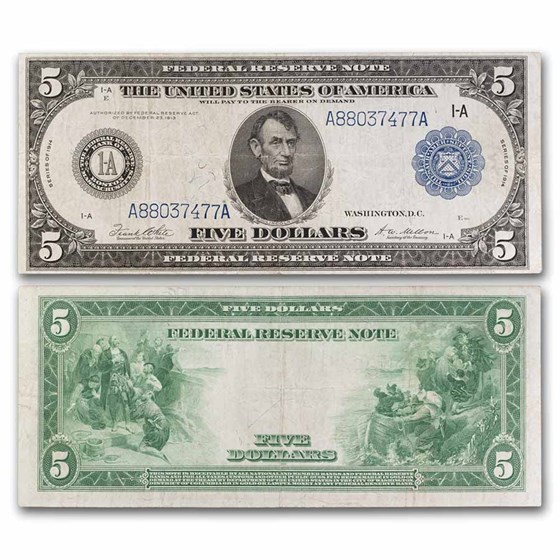1914 (A-Boston) $5.00 FRN VF (Fr#847B) 1914 (A-Boston) $5.00 FRN VF (Fr#847B)