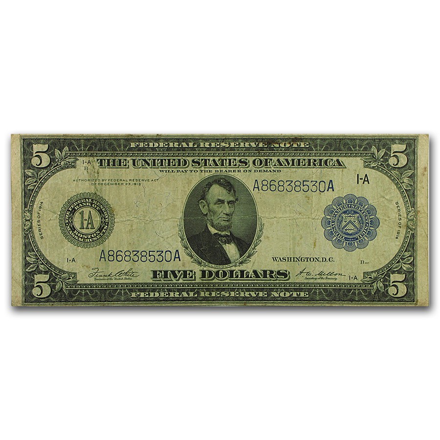 1914 (A-Boston) $5.00 FRN VG (Fr#847A)
