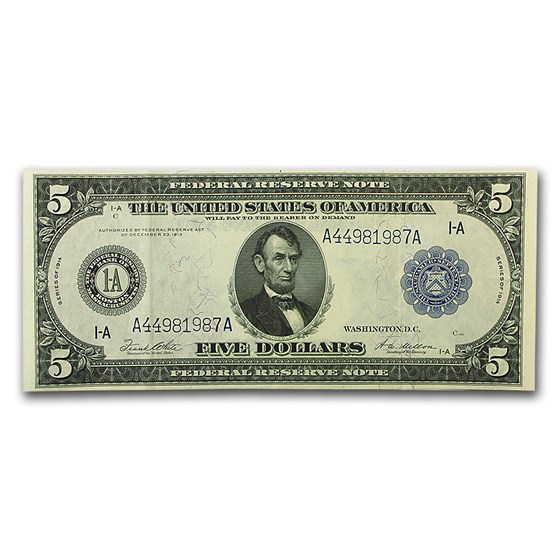 1914 (A-Boston) $5.00 FRN XF 1914 (A-Boston) $5.00 FRN XF