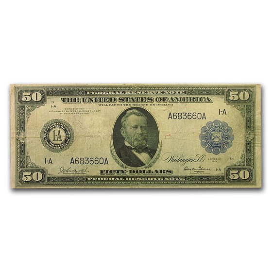 1914 (A-Boston) $50 FRN Fine (Fr#1025) 1914 (A-Boston) $50 FRN Fine (Fr#1025)