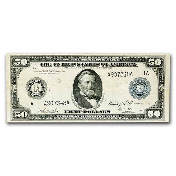 1914 (A-Boston) $50 FRN VF (Fr#1025) 1914 (A-Boston) $50 FRN VF (Fr#1025)