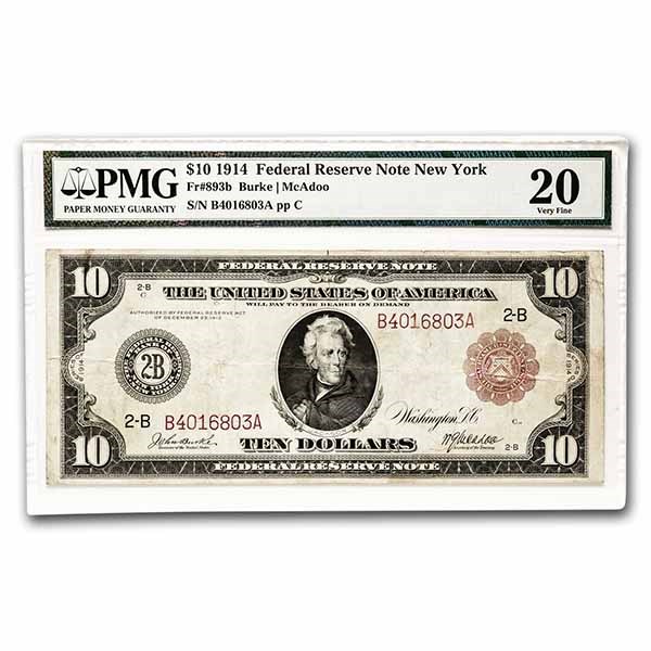 1914 (B-New York) $10 FRN VF-20 PMG (Fr#893B) Red Seal