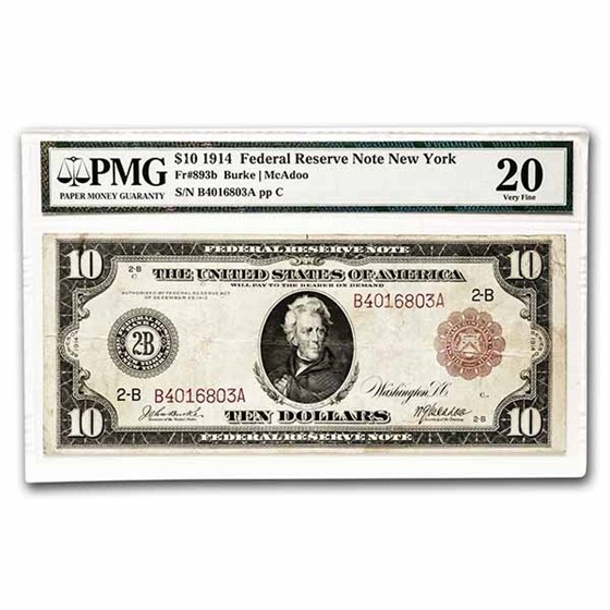 1914 (B-New York) $10 FRN VF-20 PMG (Fr#893B) Red Seal 1914 (B-New York) $10 FRN VF-20 PMG (Fr#893B) Red Seal