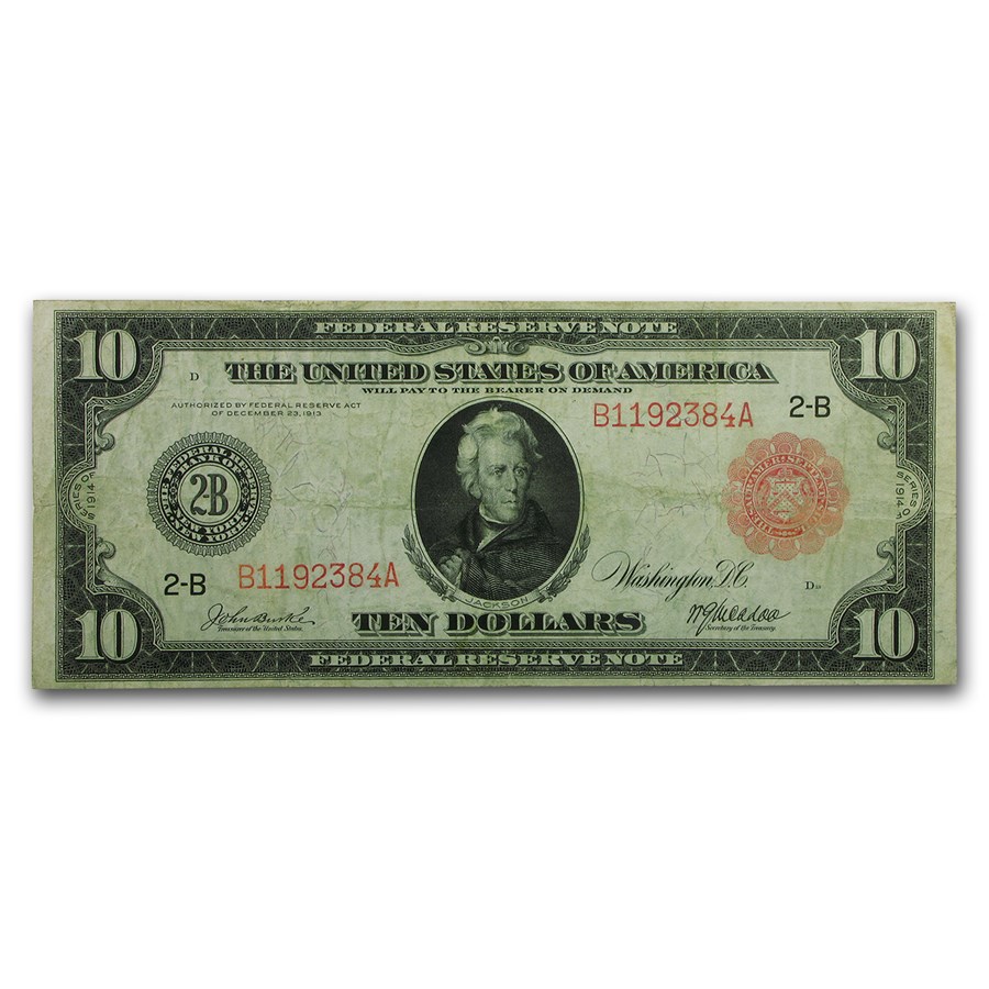 1914 (B-New York) $10 FRN VF (Fr#893A) Red Seal