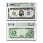 1914 (B-New York) $5.00 FRN AU-58 EPQ PMG (Fr#851C)