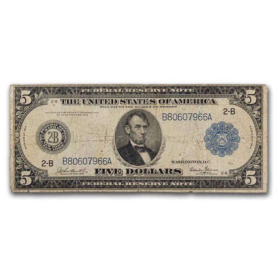 1914 (B-New York) $5.00 FRN Fine (Fr#849) 1914 (B-New York) $5.00 FRN Fine (Fr#849)
