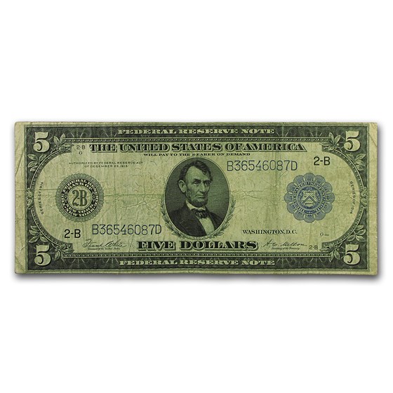 1914 (B-New York) $5.00 FRN Fine (Fr#851A) 1914 (B-New York) $5.00 FRN Fine (Fr#851A)