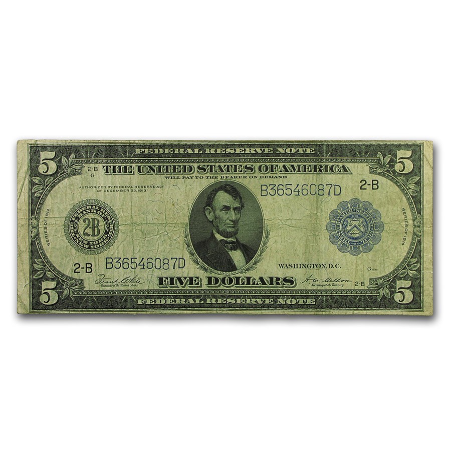 1914 (B-New York) $5.00 FRN Fine (Fr#851A)
