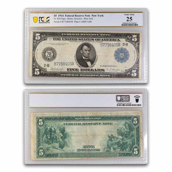 1914 (B-New York) $5.00 FRN VF-25 PCGS (Fr#850) 1914 (B-New York) $5.00 FRN VF-25 PCGS (Fr#850)