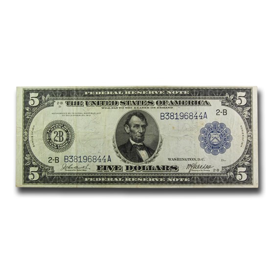 1914 (B-New York) $5.00 FRN VF (Fr#848) 1914 (B-New York) $5.00 FRN VF (Fr#848)