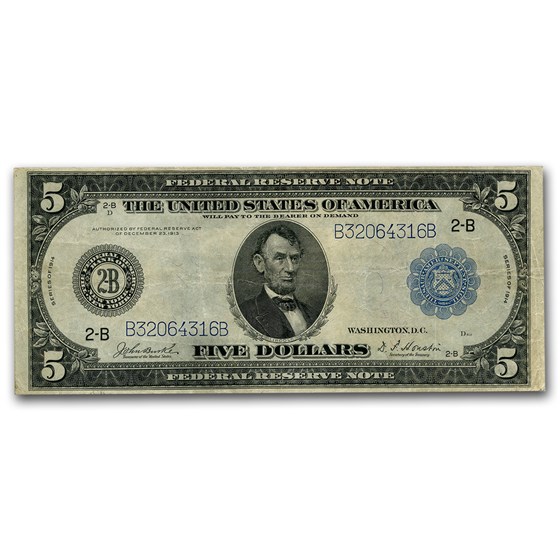 1914 (B-New York) $5.00 FRN VF (Fr#TBD) 1914 (B-New York) $5.00 FRN VF (Fr#TBD)