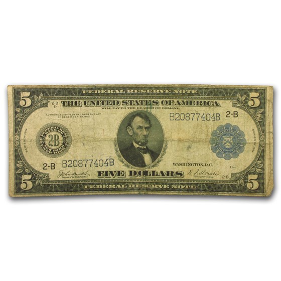 1914 (B-New York) $5.00 FRN VG (Fr#850) 1914 (B-New York) $5.00 FRN VG (Fr#850)