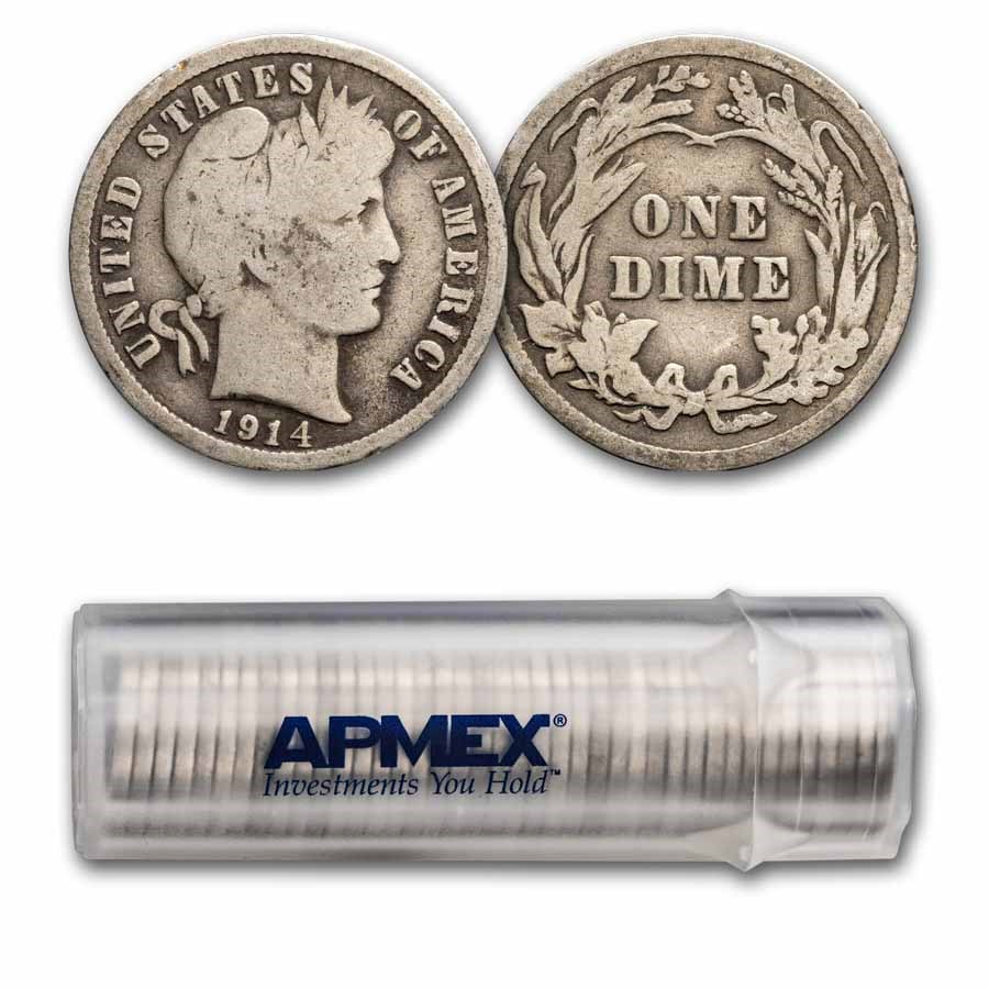 1914 Barber Dime 50-Coin Roll Avg Circ