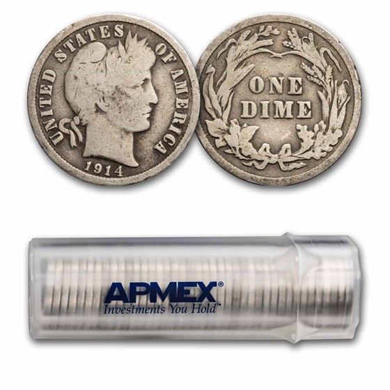 1914 Barber Dime 50-Coin Roll Avg Circ 1914 Barber Dime 50-Coin Roll Avg Circ