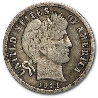 1914 Barber Dime VF 1914 Barber Dime VF