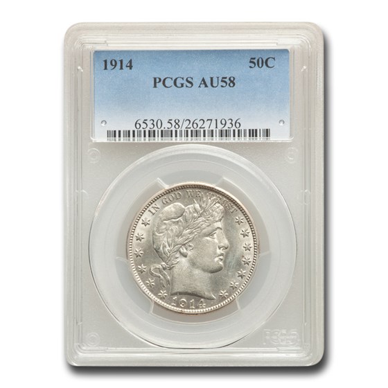 1914 Barber Half Dollar AU-58 PCGS 1914 Barber Half Dollar AU-58 PCGS