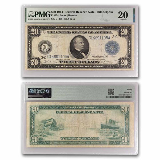 1914 (C-Philadelphia) $20 FRN VF-20 PMG (Fr#974) 1914 (C-Philadelphia) $20 FRN VF-20 PMG (Fr#974)