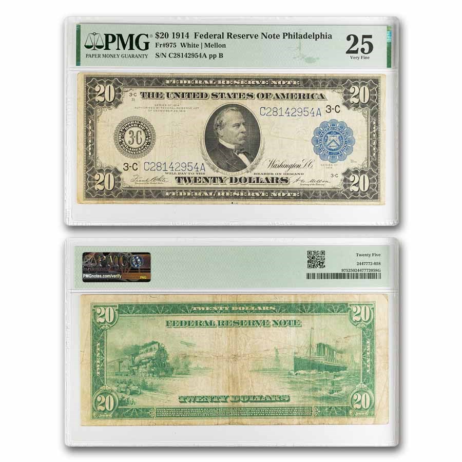1914 (C-Philadelphia) $20 FRN VF-25 PMG (Fr#975)