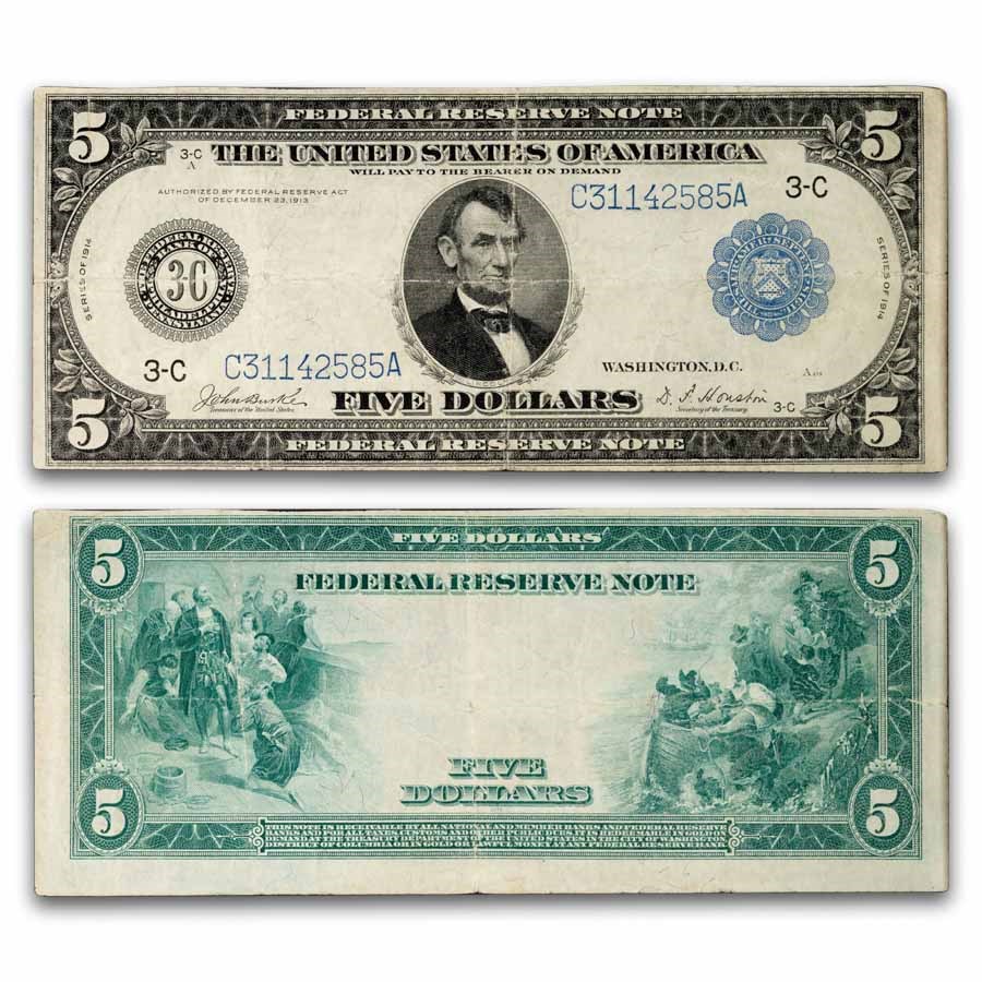 1914 (C-Philadelphia) $5.00 FRN Very Fine (Fr#854)