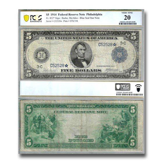 1914 (C-Philadelphia) $5.00 FRN VF-20 PCGS (Fr#852*) Star Note! 1914 (C-Philadelphia) $5.00 FRN VF-20 PCGS (Fr#852*) Star Note!