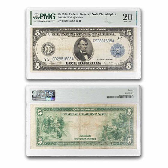 1914 (C -Philadelphia) $5.00 FRN VF-20 PMG (Fr#855A)