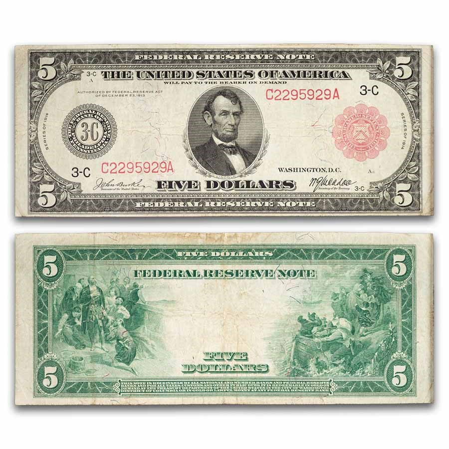 1914 (C-Philadelphia) $5.00 FRN VF (Fr#834B) Red Seal