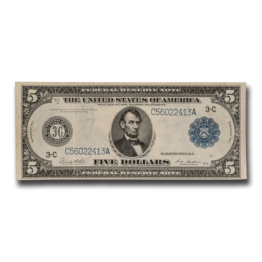 1914 (C -Philadelphia) $5.00 FRN VF (Fr#855A)
