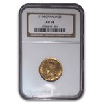 1914 Canada Gold $5 AU-58 NGC