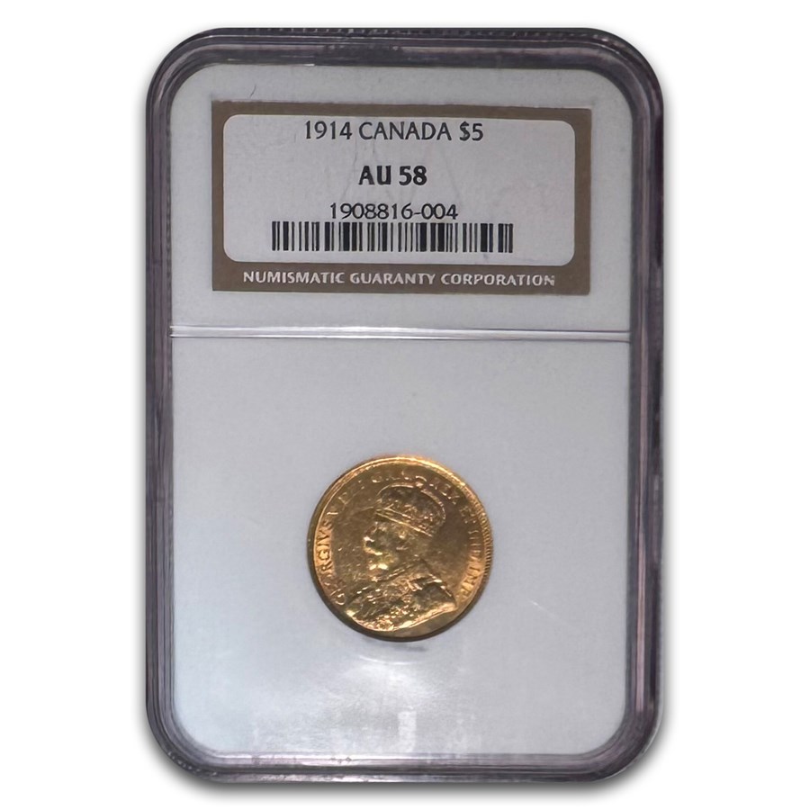 1914 Canada Gold $5 AU-58 NGC