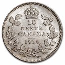 1914 Canada Silver 10 Cents George V AU