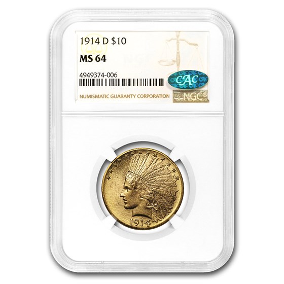 1914-D $10 Indian Gold Eagle MS-64 NGC (CAC) 1914-D $10 Indian Gold Eagle MS-64 NGC (CAC)
