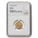 1914-D $2.50 Indian Gold Quarter Eagle MS-61 NGC
