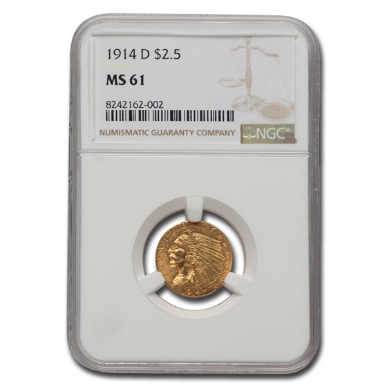 1914-D $2.50 Indian Gold Quarter Eagle MS-61 NGC 1914-D $2.50 Indian Gold Quarter Eagle MS-61 NGC