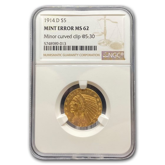 1914-D $2.50 Indian Gold Quarter Eagle MS-62 NGC (Curved Clip) 1914-D $2.50 Indian Gold Quarter Eagle MS-62 NGC (Curved Clip)