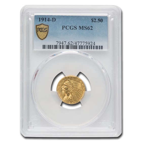 1914-D $2.50 Indian Gold Quarter Eagle MS-62 PCGS