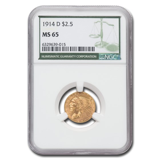 1914-D $2.50 Indian Gold Quarter Eagle MS-65 NGC (Green Label) 1914-D $2.50 Indian Gold Quarter Eagle MS-65 NGC (Green Label)
