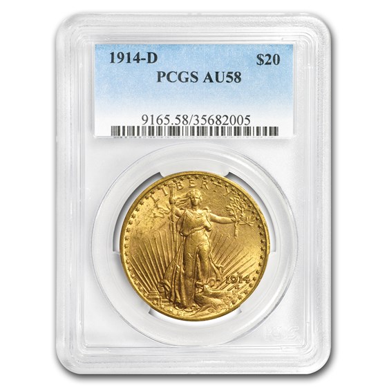1914-D $20 Saint-Gaudens Gold Double Eagle AU-58 PCGS 1914-D $20 Saint-Gaudens Gold Double Eagle AU-58 PCGS