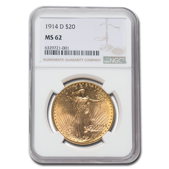 1914-D $20 Saint-Gaudens Gold Double Eagle MS-62 NGC