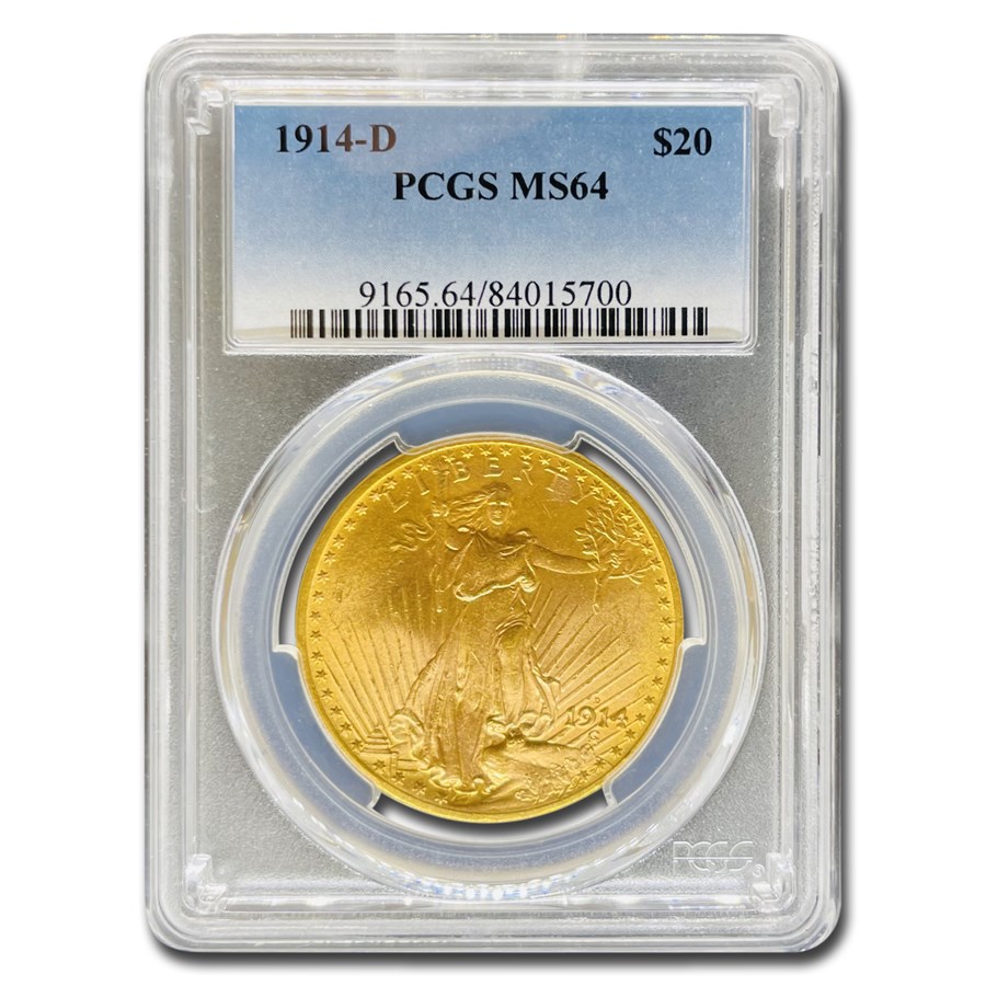 1914-D $20 Saint-Gaudens Gold Double Eagle MS-64 PCGS