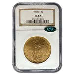 1914-D $20 St Gaudens Gold Double Eagle MS-62 NGC CAC