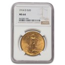 1914-D $20 St Gaudens Gold Double Eagle MS-64 NGC