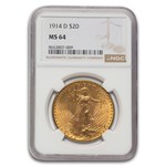 1914-D $20 St Gaudens Gold Double Eagle MS-64 NGC